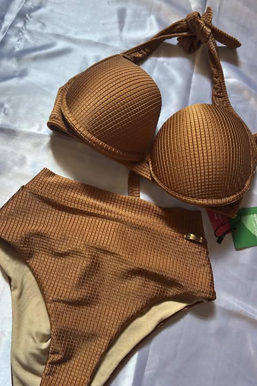 BIQUINI PLUS SIZE COM BOJO E CÓS ALTO - BOCA A BOCA - MARROM
