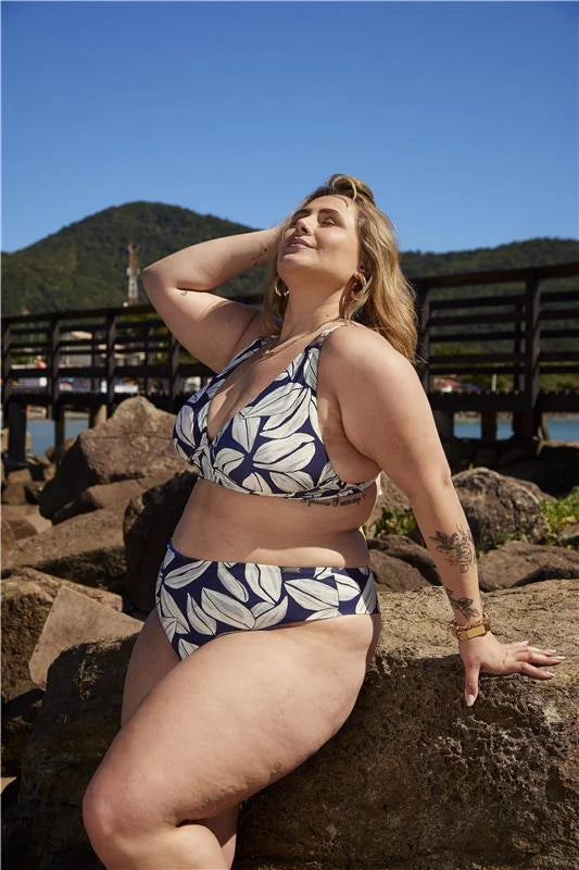 BIQUÍNI PLUS SIZE DETALHE EM ARGOLAS CALCINHA FIO COMFORT - BOCA A BOCA - MARINE OFF