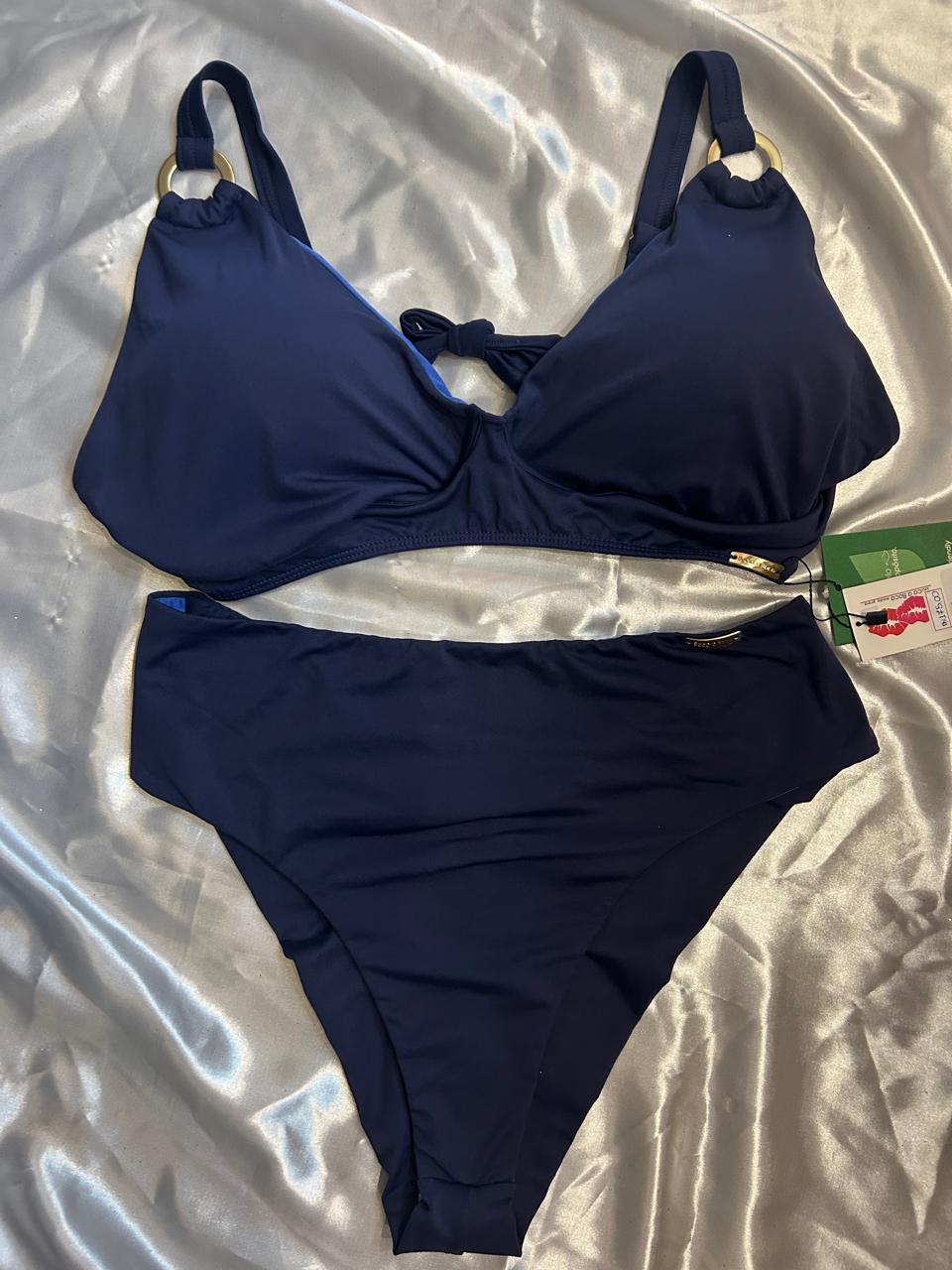 BIQUÍNI PLUS SIZE DETALHE EM ARGOLAS CALCINHA FIO COMFORT - BOCA A BOCA - MARINHO