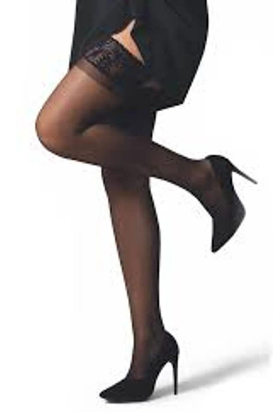 MEIA CALÇA 78 RENDA E SILICONE ELASTANO FIO 15 LISA PRETA