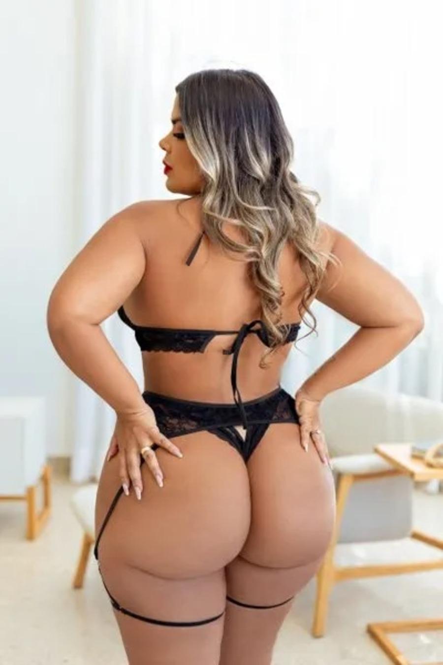 FANTASIA PLUS SIZE ERÓTICA MENINA VENENO TOP E CALCINHA SENSUAL COM CINTA LIGA