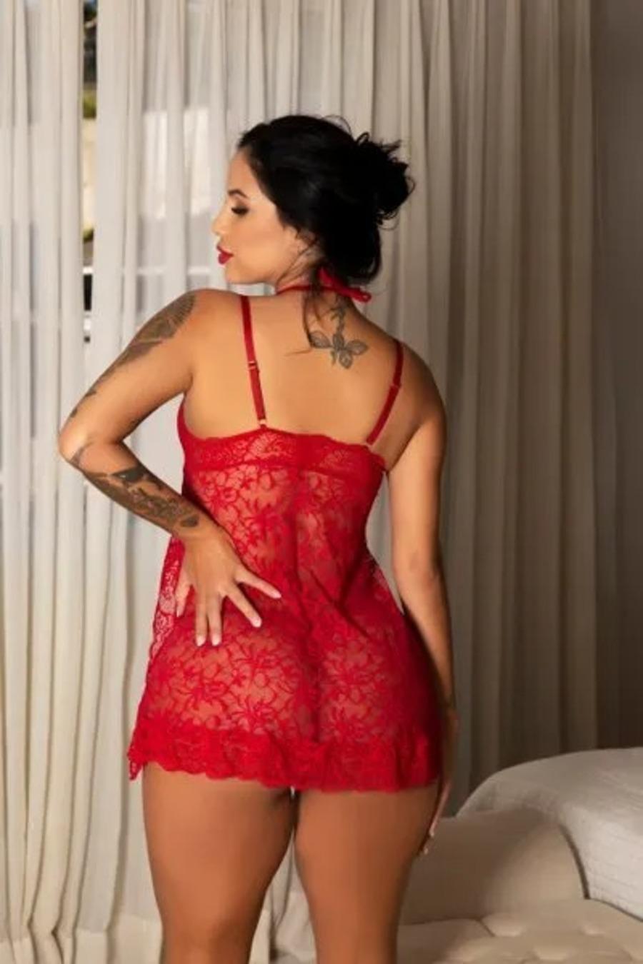 CAMISOLA EM RENDÃO DELICADO E CALCINHA FIO