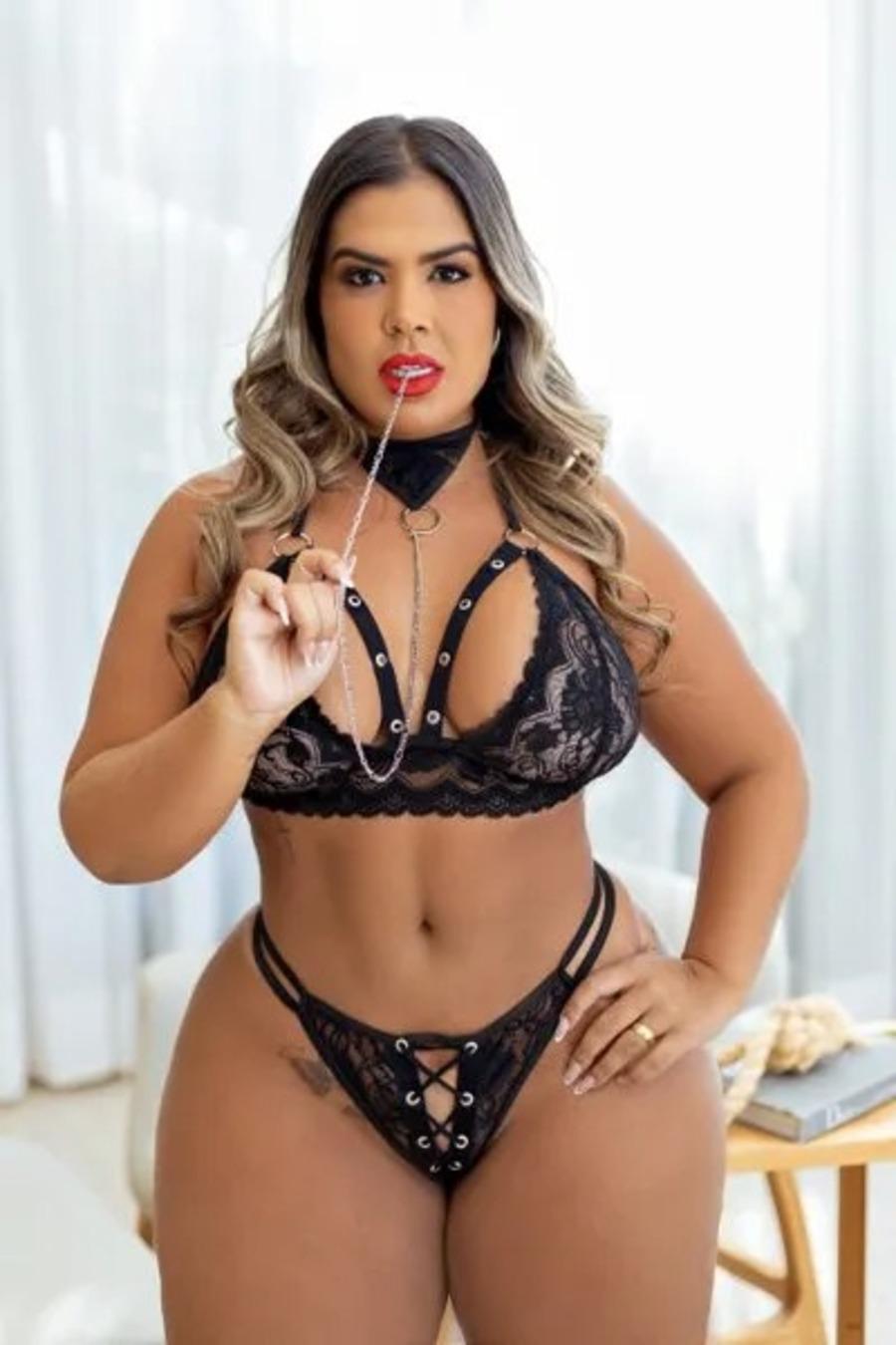 FANTASIA PLUS SIZE ERÓTICA MENINA VENENO TOP E CALCINHA SENSUAL COM CINTA LIGA