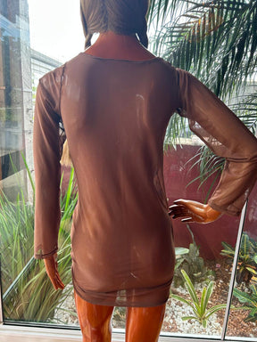 SAÍDA DE PRAIA EM TULE JURERÊ - DOS PÉS À CABEÇA - MARROM ESCURO