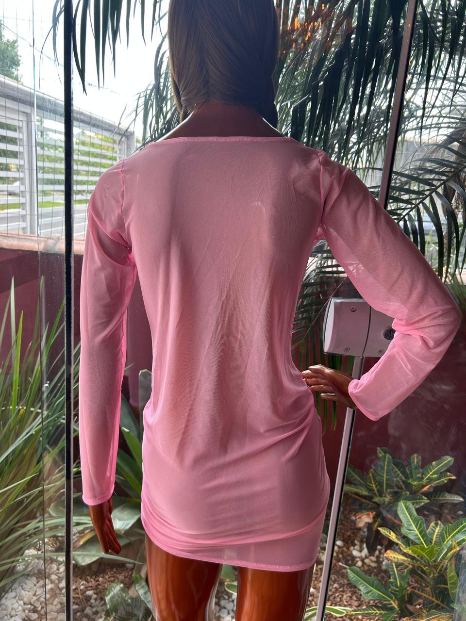 SAÍDA DE PRAIA EM TULE JURERÊ - DOS PÉS À CABEÇA - ROSA CLARO