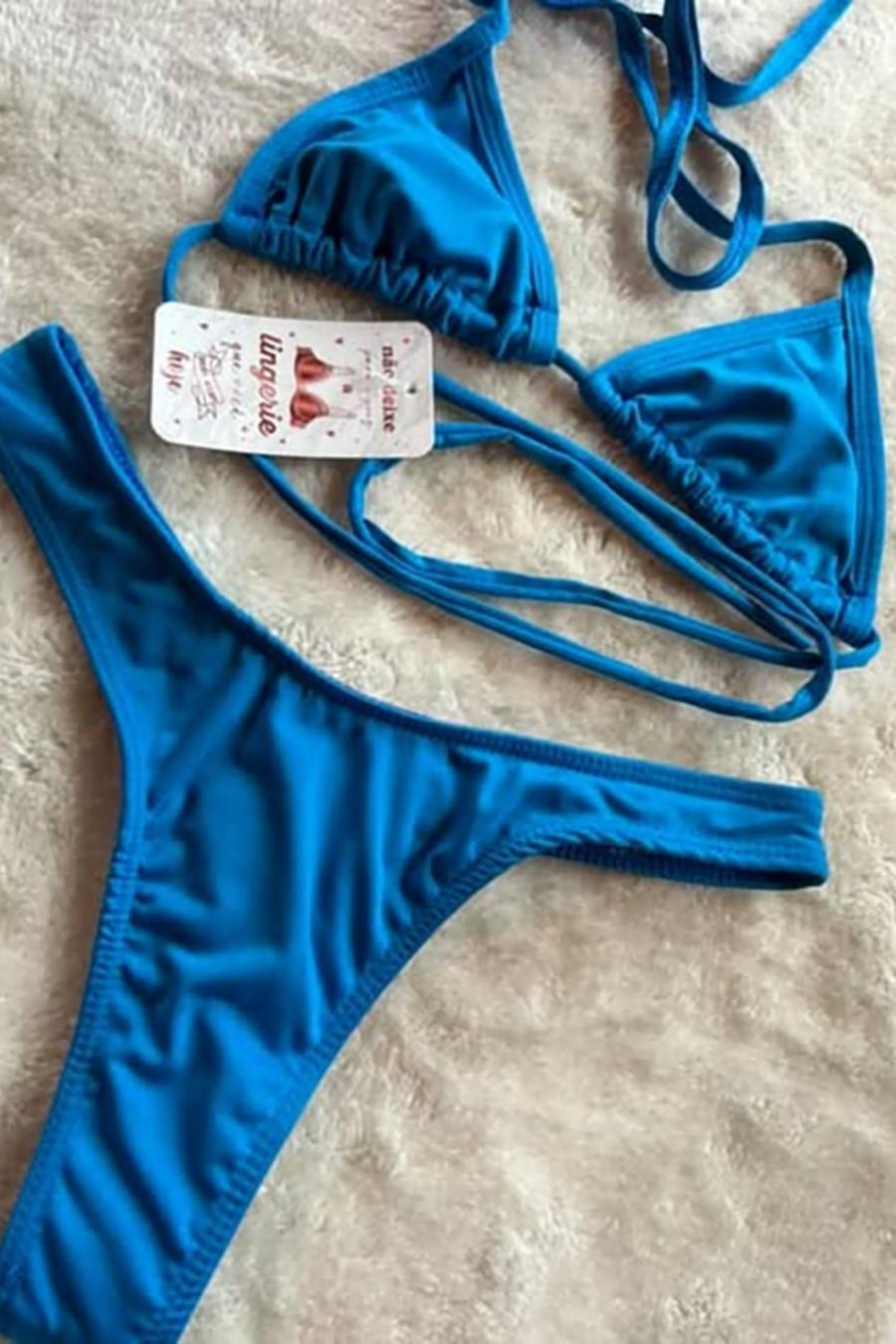 BIQUINI MARQUINHA DE FITA - ML - AZUL LISO