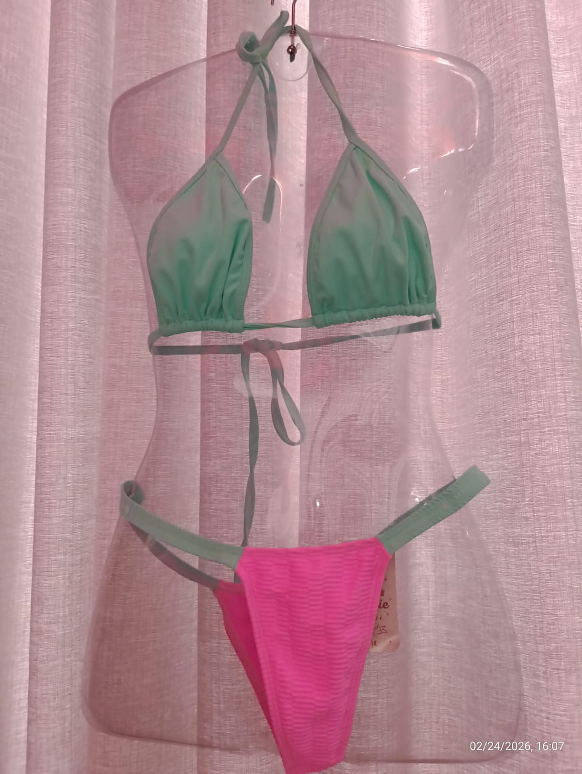 BIQUÍNI DE FITA - HER DRIKA - ROSA/AZUL ÁGUA