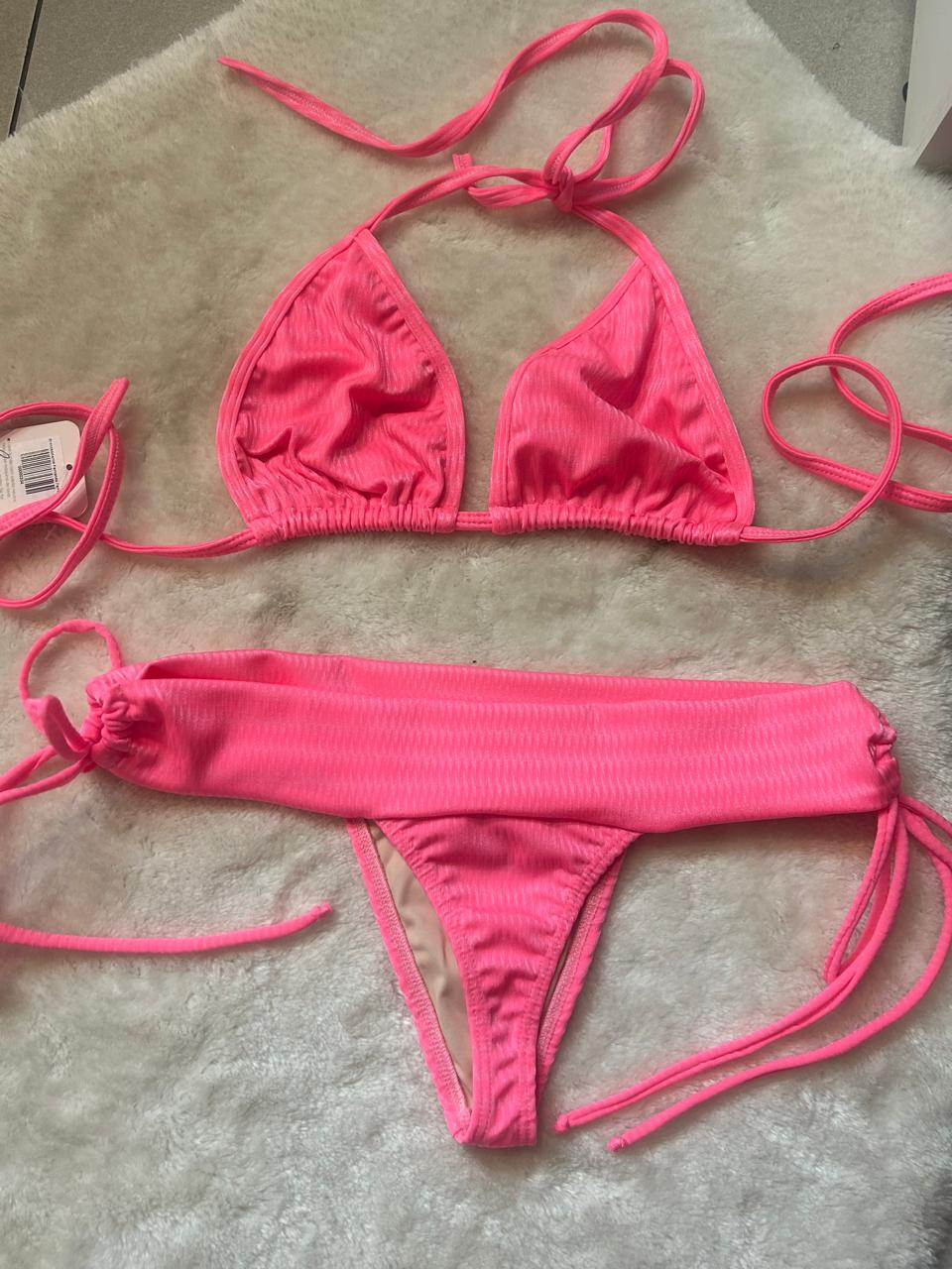 BIQUINI CORTININHA COM CALCINHA FIO DE AMARRAR - HER E DRYKA - ROSA CLARO