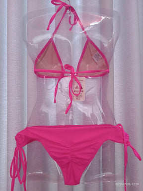 BIQUINI CORTININHA COM CALCINHA EMPINA BUMBUM DE AMARRAR - HER E DRYKA - ROSA NEON