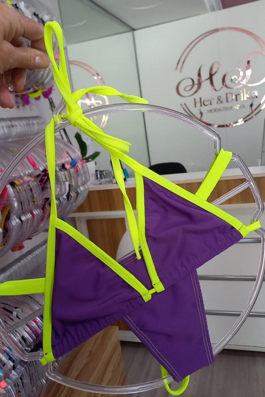 BIQUINI MARQUINHA DE FITA ROXO COM VERDE HER E DRIKA