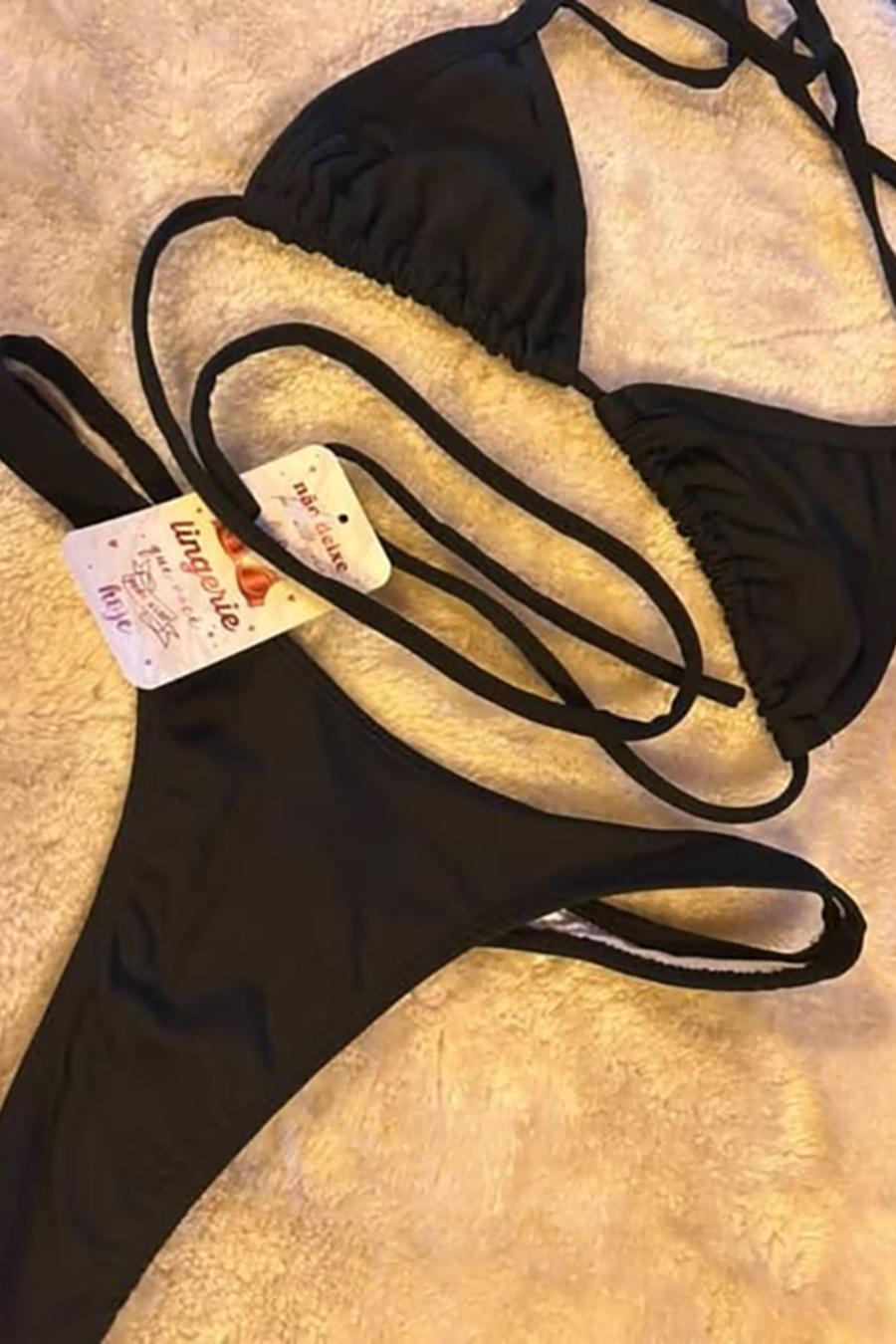 BIQUINI DE FITA PRETO LISO