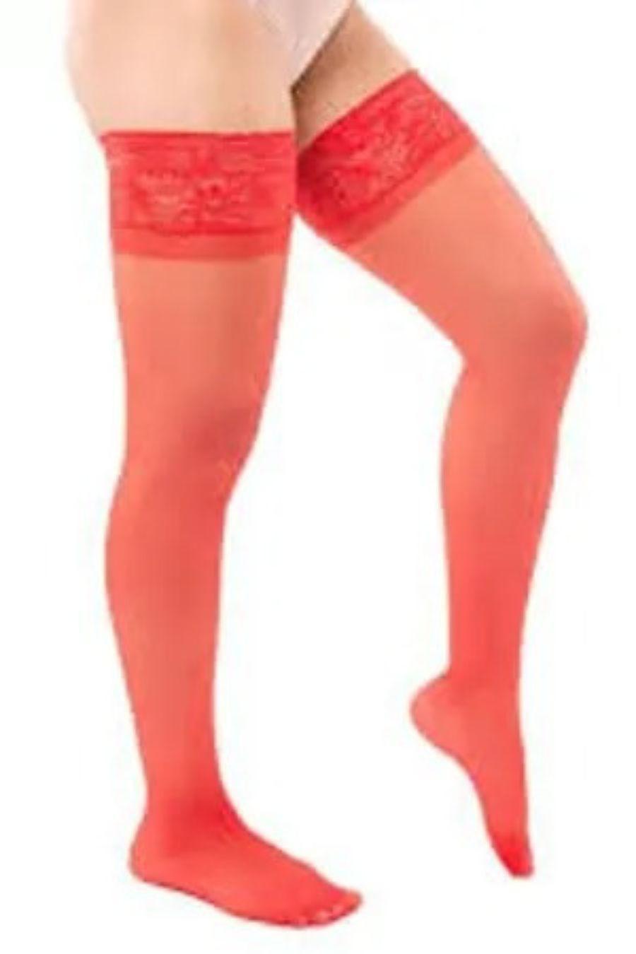 MEIA CALÇA 78 RENDA E SILICONE ELASTANO FIO 15 LISA VERMELHA