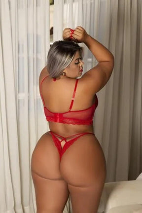 CONJUNTO PLUS SIZE SENSUAL CROPPED RENDADO SEM BOJO