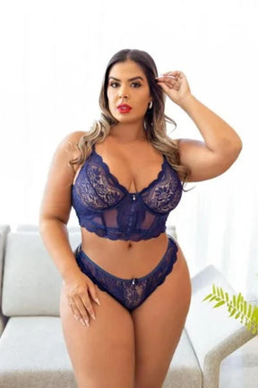 CONJUNTO PLUS SIZE SENSUAL CROPPED RENDADO SEM BOJO