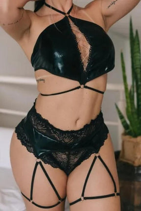 FANTASIA EROTICA SENSUAL CHAMA SELVAGEM TOP E CALCINHA COM LIGAS