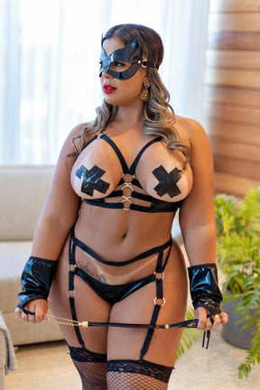 FANTASIA ERÓTICA PLUS SIZE STRIPPER SEDUTORA EM VINIL ACOMPANHA LUVAS