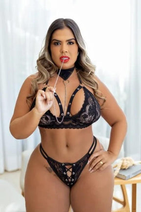 FANTASIA PLUS SIZE ERÓTICA MENINA VENENO TOP E CALCINHA SENSUAL COM CINTA LIGA