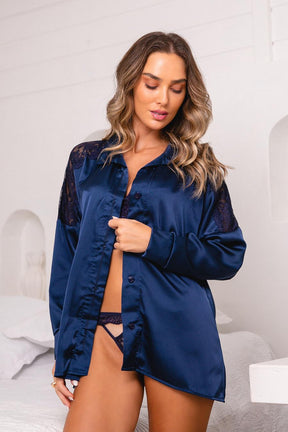 CHEMISE EM CETIM COM RECORTES EM RENDA